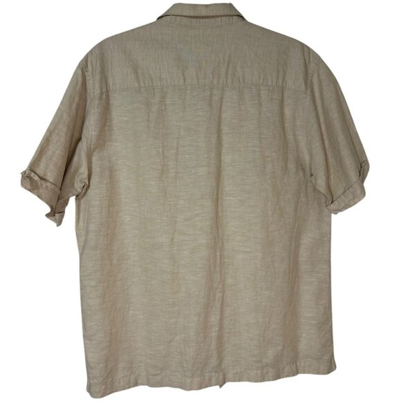 2 Cafe Luna 60% Linen 40% Cotton Button-Up Shirts Black & Tan Size Medium - Picture 3 of 6